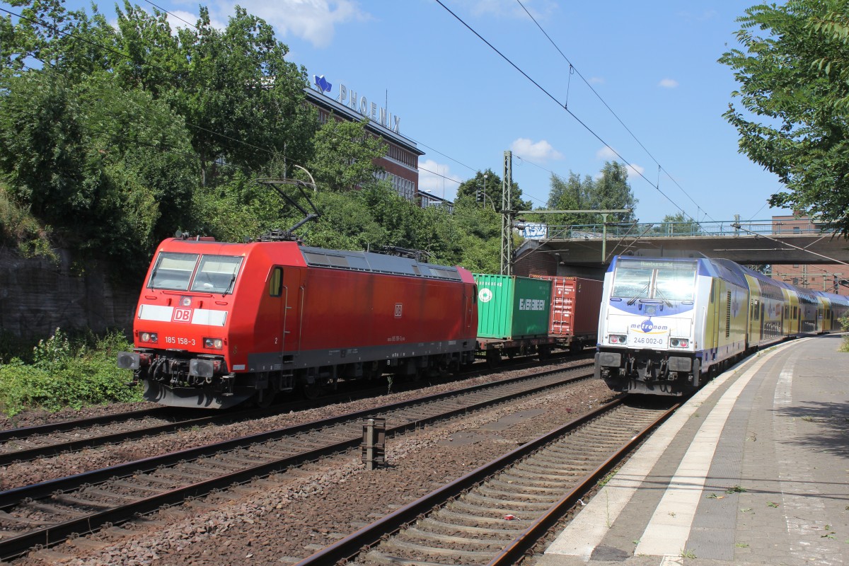 DB 185 158-3 bei der Durchfahrt in Hamburg Harburg und Trifft die ME 246 002-0 dort auf Gleis 6 am 23.07.2014
