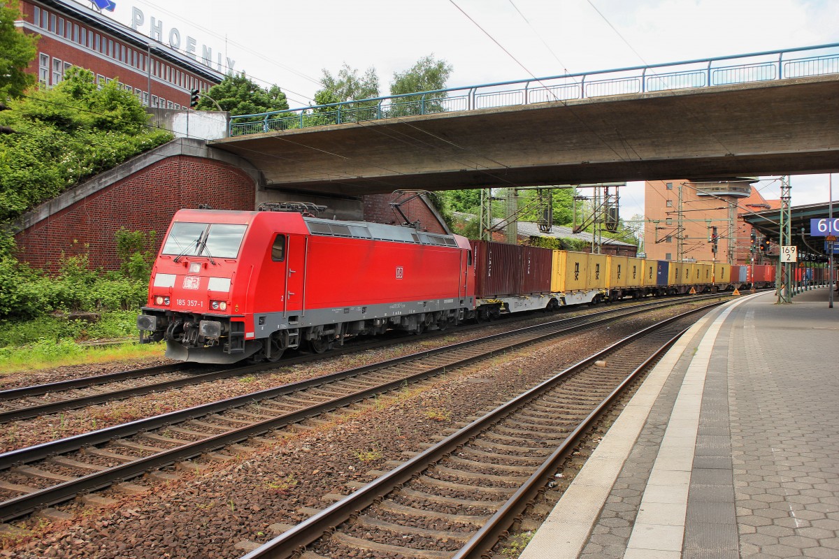 DB 185 357-1 kam mit Containerzug durch Hamburg Harburg gefahren am 13.05.2014