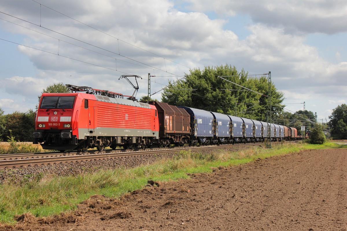 DB 189 062-3 mit Leeren Stahlzug aus Süden in Richtung Bremen Hauptbahnhof am 03.09.2014 in Bremen Mahndorf.