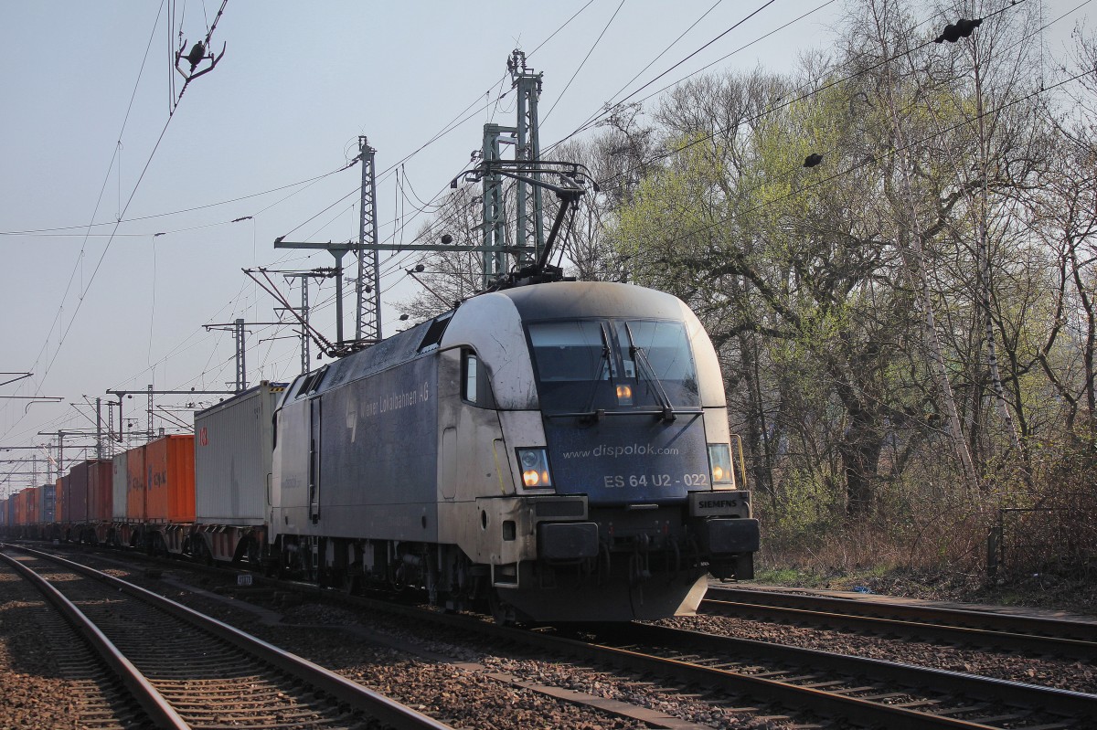 WLC ES 64 U2-022 ist auf dem Weg zum Hamburger Hafen, durchfährt den Bahnhof Hamburg Harburg am 29.03.2014.