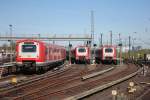 3 S-Bahnen der Baureihe 472 stehen in der Abstellung in Hamburg Altona am 16.04.2014