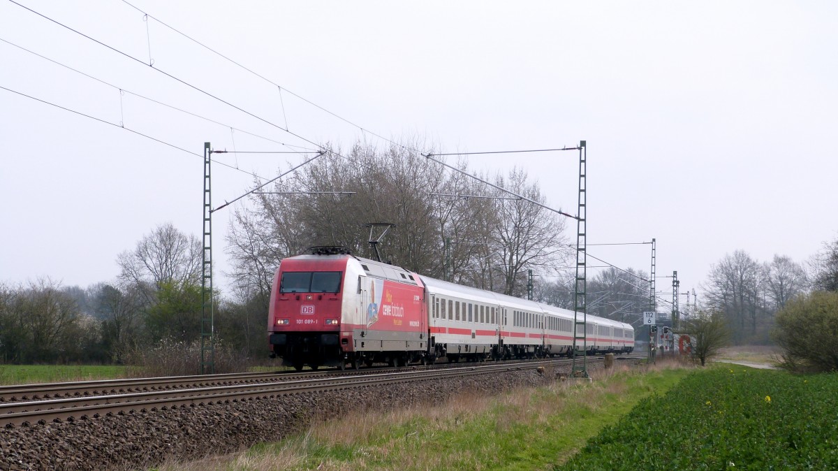 101 089-1  CEWE Fotobuch  mit IC Richtung Bremen Hbf durch HB-Mahndorf am 28.03.2014