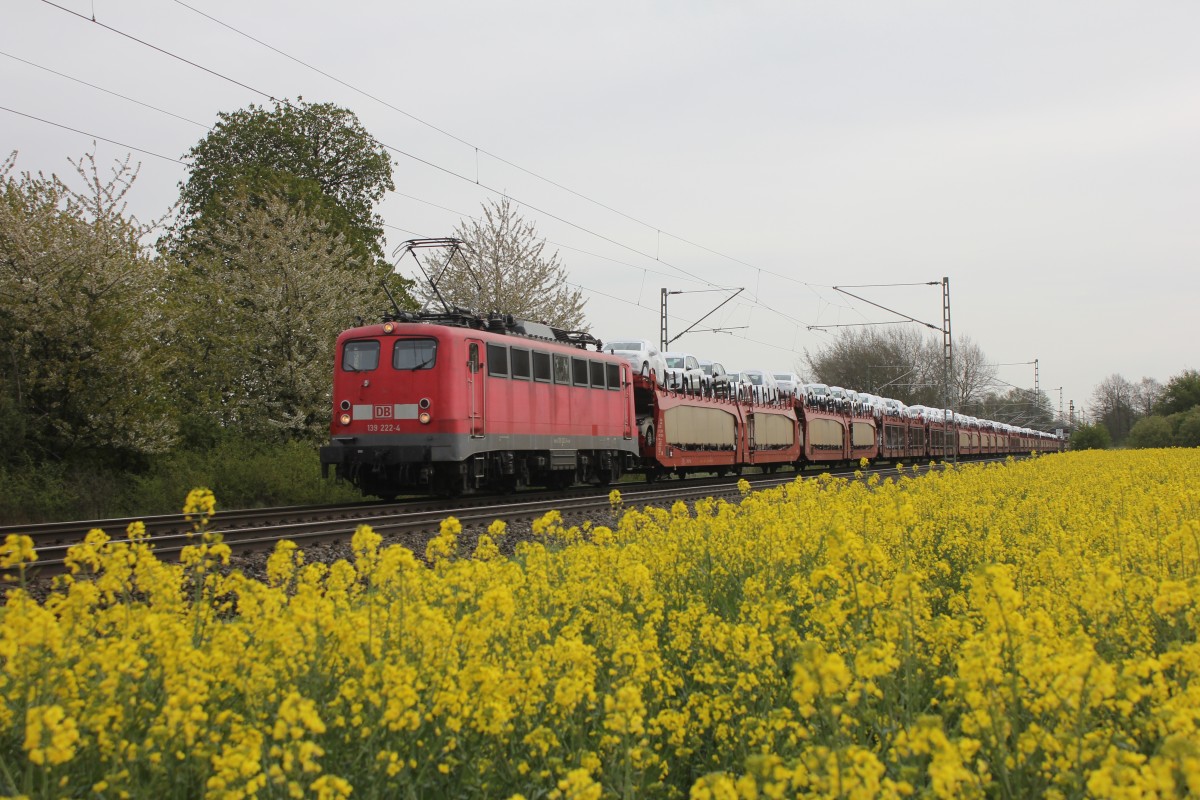 DB 139 222-4 mit Autologistikzug am 17.04.2014 bei der Durchfahrt in Bremen Mahndorf in Richtung Bremen.