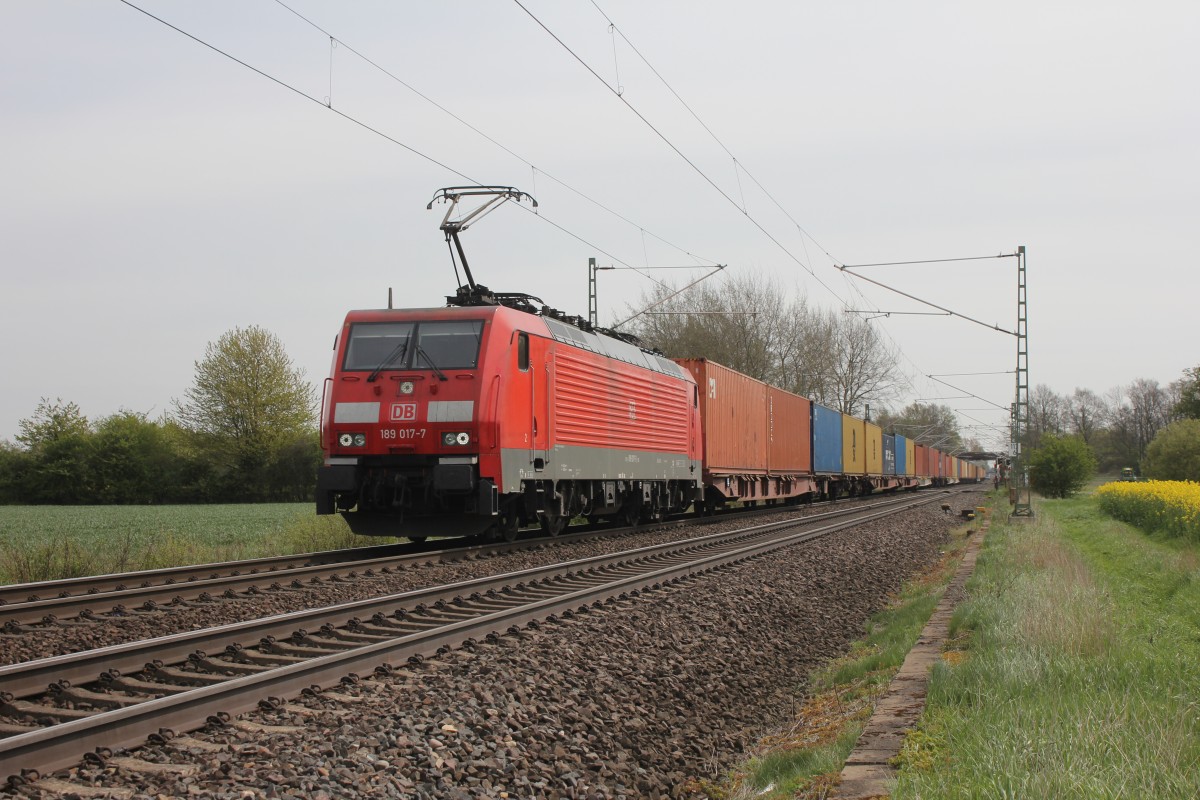 DB 189 017-7 kommt mit Metrans Containerzug durch Bremen Mahndorf am 17 April 2014 gefahren in Richtung Bremen Hbf.