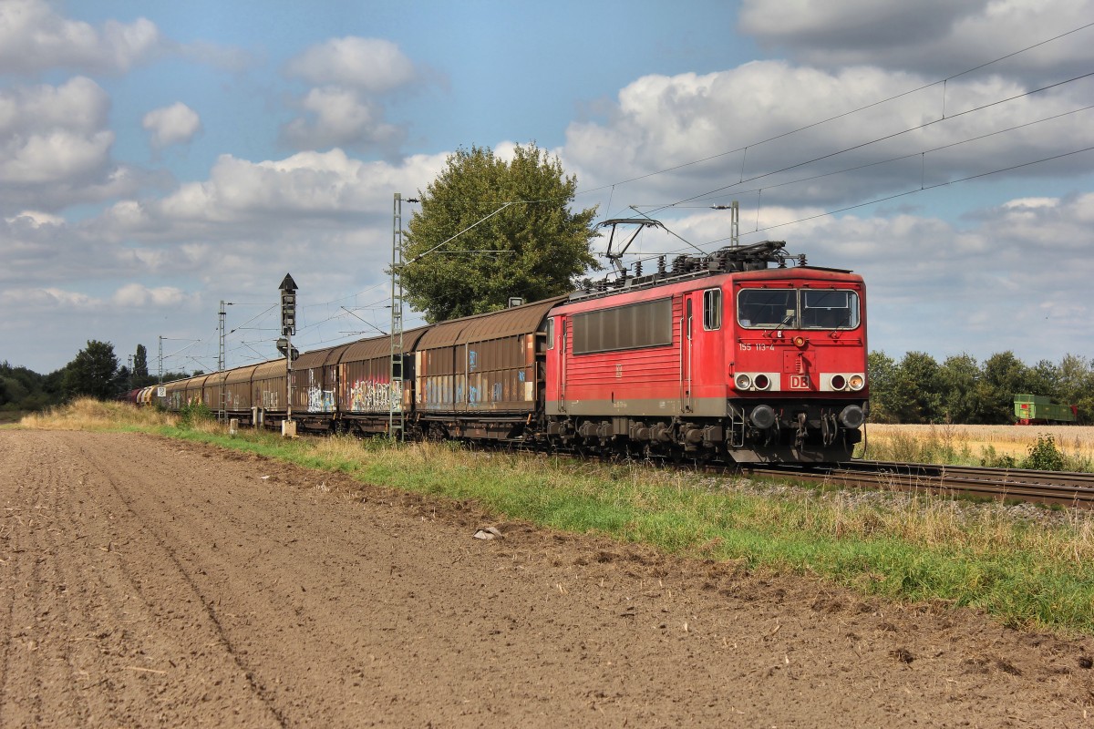Die DB 155 113-4 mit Gemischten GZ  aus Norden bei der Durchfahrt am 03.09.2014 in Bremen Mahndorf gen Sden.
