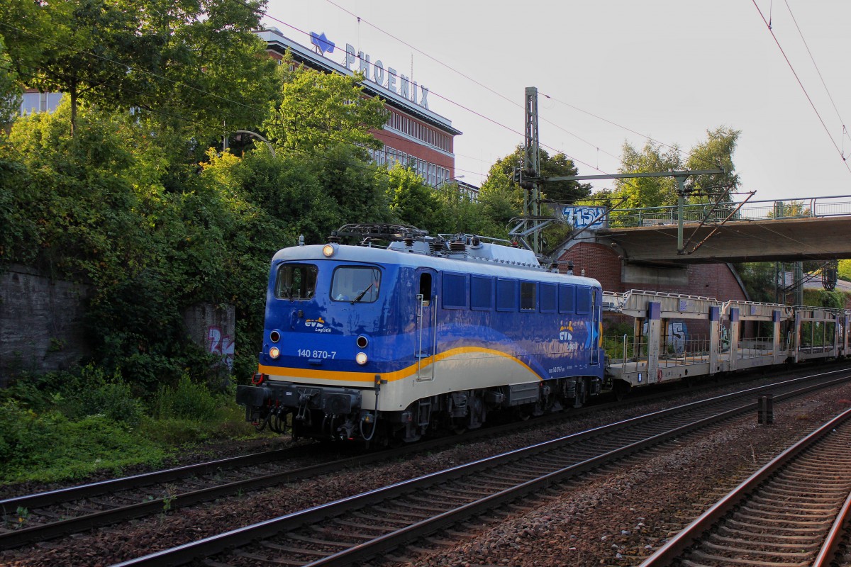 evb Logistik 140 870-7 bei der Einfahrt in den Betriebsbahnhof Hamburg Harburg am 28.08.2014.