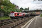 HGK-Häfen und Güterverkehr Köln AG /RHC-RheinCargo DE 670 (BR 266 070-2)kommt mit einen Leeren Kesselwagenzug durch Hamburg Harburg gefahren am 13.05.2014.