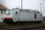 285 107-9 stand im Bahnhof Rostock-Bramow abgestellt.05.03.2014 