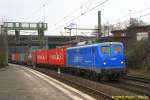 EGP 140 857 mit Containerzug in Hamburg-Harburg auf dem Weg nach Hamburg-Waltershof am 19.02.2014