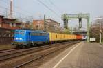 Die an Metrans Vermietete Press 140 042-4 ist am 03.04.2014 in Hamburg Harburg auf der Durchreise.