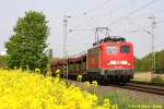 BR 140/337285/140-790-mit-leeren-autotransportzug-in 140 790 mit leeren Autotransportzug in Bremen-Mahndorf auf dem Weg Richtung Seelze am 26.04.2014