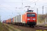 145 072 mit Containerzug in Berlin-Friedrichshagen   auf dem Weg nach Frankfurt-Oderbrücke am 09.04.2014