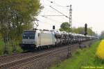 Railpool 185 686 mit ARS Autotransportwagen-Zug am 26.04.2014 in Bremen-Mahndorf auf dem Weg Richtung Bremen