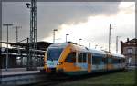 646 040 der ODEG wartet im Bahnhof Stendal am 26.02.2016